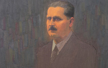 Portretul lui Vasile Goldiș. Ulei/pânză, 112 x 83,5 cm. Autor: Onisim Colta, semnat dreapta jos, cu roșu, ”Colta”. Transfer, C.J.C.E.S., 1979.