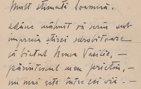 Scrisoarea lui Caius Brediceanu, adresată văduvei lui Vasile Goldiș, Viena, 14 februarie 1934, 2 p. Document, hârtie, 24 x 14 cm. Achiziție, M. Ioan, p.v. nr. 104/21.11.1981.