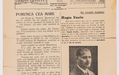 Ziarul Lumina tineretului, Arad, 1936, an III, nr. 22/1 noiembrie, p. 1-2. Publicație, hârtie, 31 x 24 cm. Donație, 1968.
