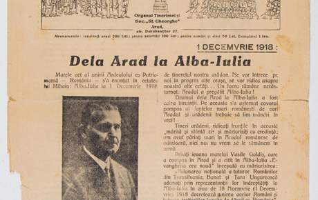 Ziarul Lumina tineretului, Arad, 1937, an IV, nr. 30/1 decembrie, p. 1. Publicație, hârtie, 31 x 24 cm. Donație, 1968.	