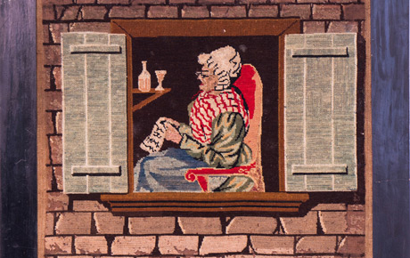 Tablou gobelin care a aparținut familiei lui Ştefan Cicio Pop. Lemn, textil, 56 x 63 cm. Achiziție, Irina Balla, Arad, p.v. nr. 1710/14.09.1976.
