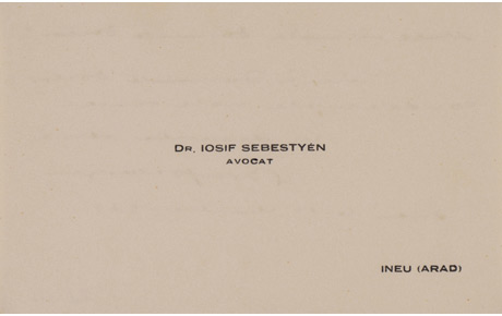 Notă de condoleanțe de la dr. Iosif Sebestyén, Ineu, 14 martie 1939. Document, hârtie, 12 x 17 cm. Donație, Lucia Ioan, Timișoara; donație, Ovidiu Avramescu, București, 1981.