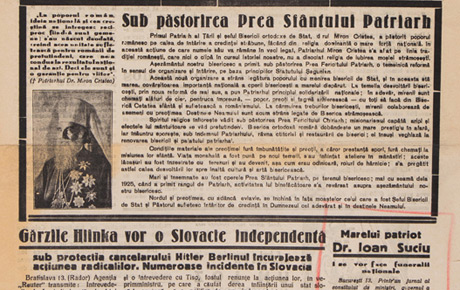 Extras din ziarul Biruința, relatând moartea lui Ioan Suciu, 15 martie 1939. Publicație, hârtie, 45 x 31,5cm. Donație, Lucia Ioan, Timișoara; donație, Ovidiu Avramescu, București, 1981.