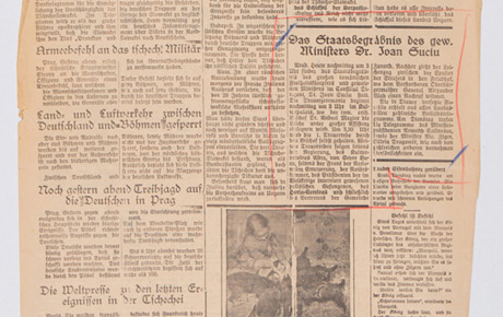 Extras din ziar german, legat de moartea lui Ioan Suciu, 17 martie 1939. Publcație, hârtie, 50 x 32 cm. Donație, Lucia Ioan, Timișoara; donație, Ovidiu Avramescu, București, 1981.