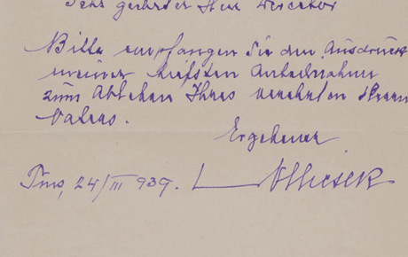 Notă de condoleanțe de la Timișoara, 24 martie 1939. Document, hârtie, 22 x 15 cm. Donație, Lucia Ioan, Timișoara; donație, Ovidiu Avramescu, București, 1981.