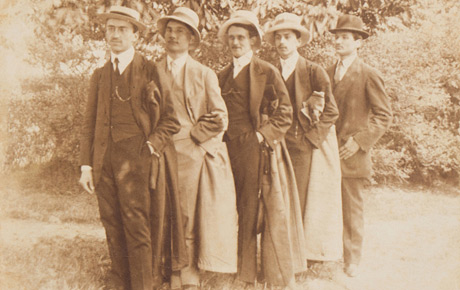 Grup de teologi, între care și Aurel Sebeșan, Toracul Mare, 20 iulie 1912. Fotografie sepia (tip carte poștală), 9x14 cm. Achiziție, Maricuț Olimpia, P.V. 427/1999.