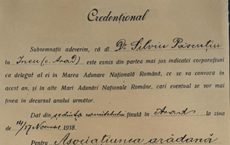 Credențional al Asociația Arădeană pentru Cultura Poporului Român (Ineu). Document, hârtie, (facsimil), 33 x 22 cm. Achiziție, Stan Baron, p.v. nr. 626/25.04.1979.